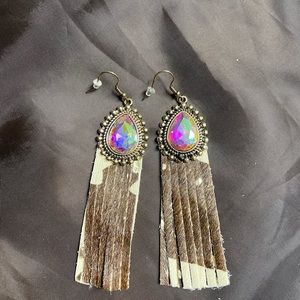 Cow print tassel earrings
